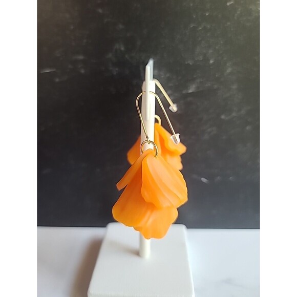 Orange Floral Dangling Pierced Earrings - Picture 4 of 10